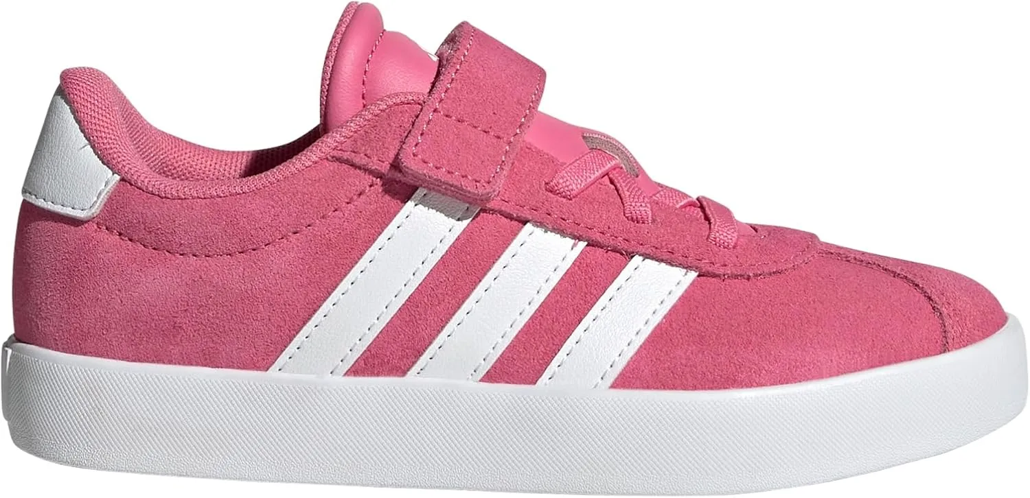 adidas VL Court 3.0 Elastic Lace Sneaker, Pink Fusion/White/Grey, 2 US Unisex Little Kid