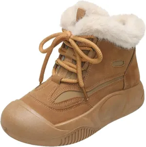 Ankle Boots for Women Comfy Fur Boots for Women Winter Padded Furry Flat Shoes Hundred Casual Lace Pp Warm Boots