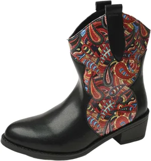 Ankle Cowboy Boots for Women Botas Mujer Heels Boots Leather Wedge Boots for Women Mens Black Round toe Ankle High Western Boots Wide Width Dress Booties for Women Plus Size