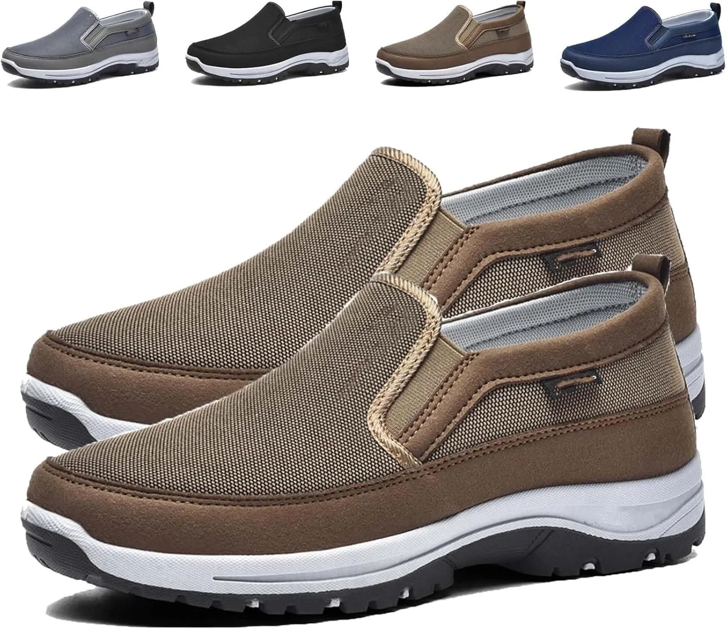 Auguscare Shoes - Auguscare Shoes Men Seniors, Breeze Shoes for Men, Men's Arch Support Slip-on Canvas Loafers (Brown,10.5)