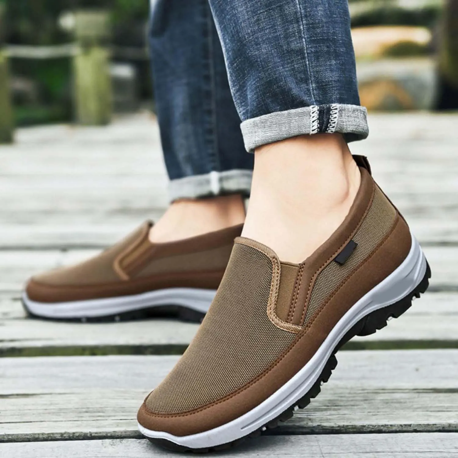 Auguscare Shoes - Auguscare Shoes Men Seniors, Breeze Shoes for Men, Men's Arch Support Slip-on Canvas Loafers (Brown,10.5)
