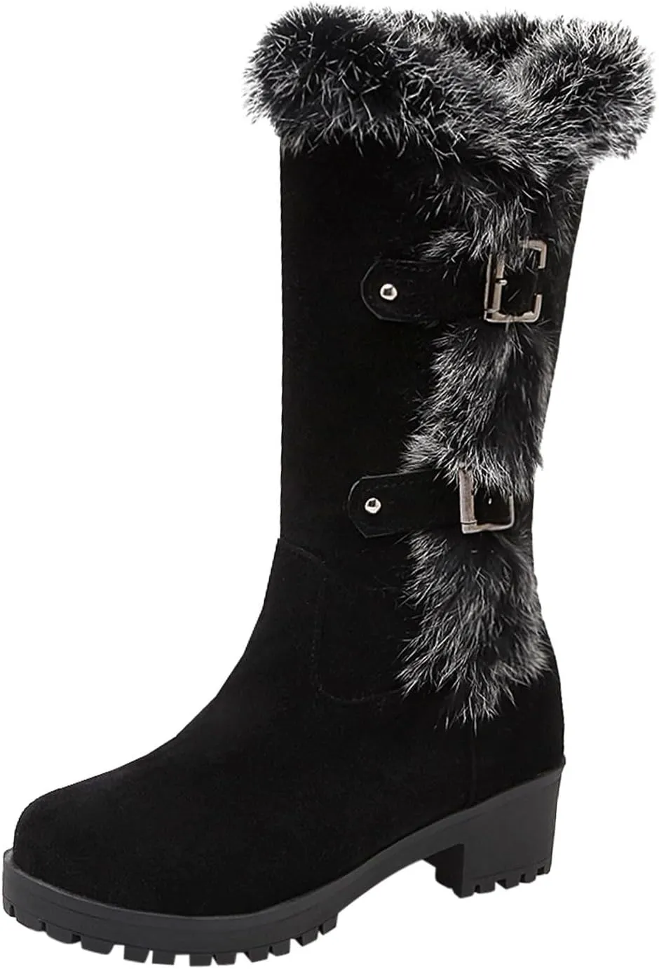 Boots for Women Block Heels Soft Furry Fur Warm Comfortable Womens Boots Round Toe Thick Sole Anti-slip Boots