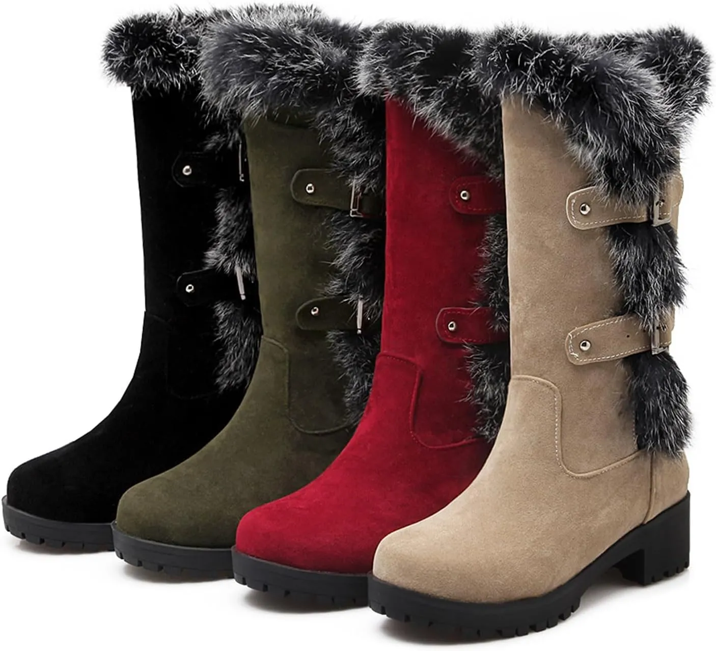 Boots for Women Block Heels Soft Furry Fur Warm Comfortable Womens Boots Round Toe Thick Sole Anti-slip Boots