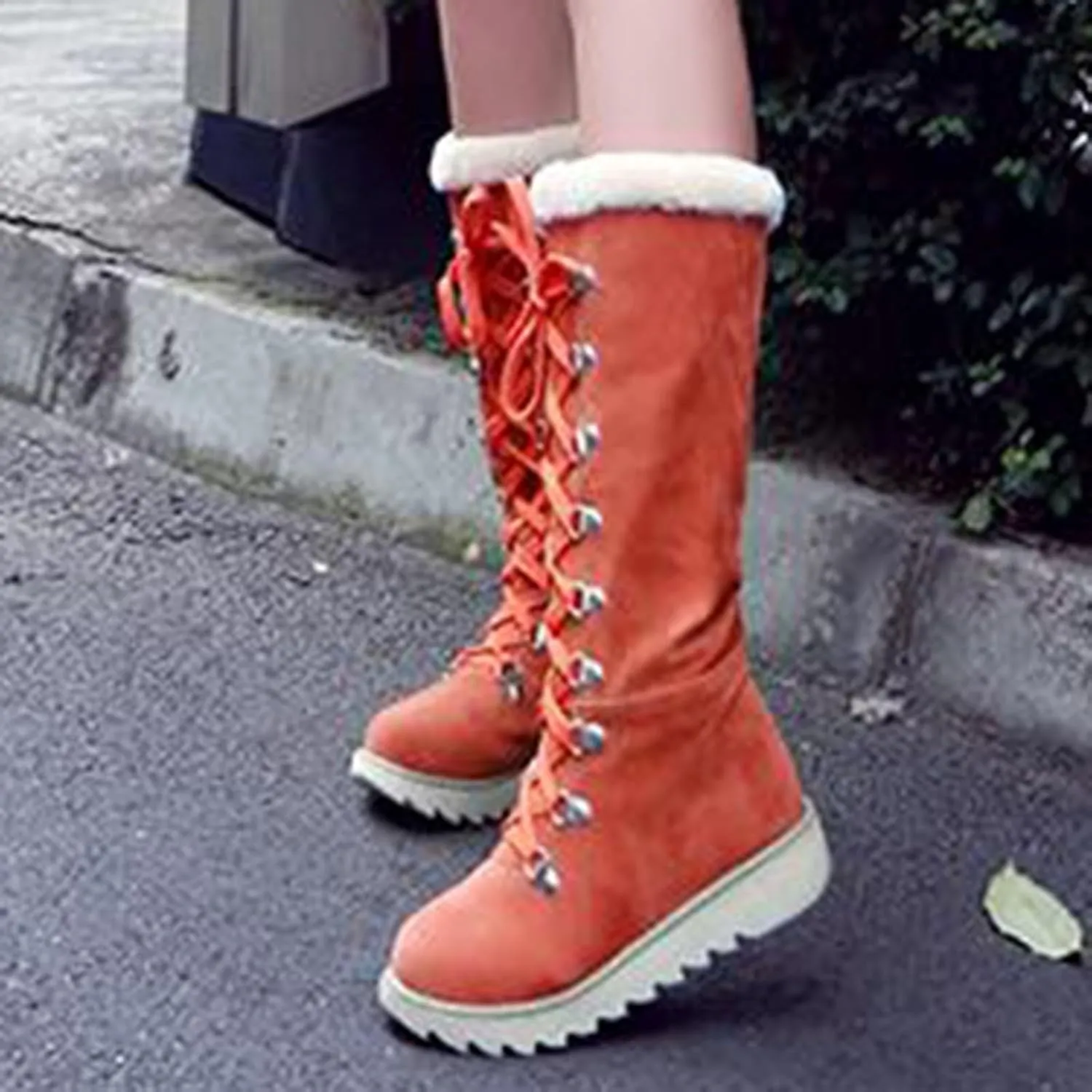 Boots for Women Lace Up Soft Furry Fur Warm Comfortable Womens Boots Round Toe Thick Sole Anti-slip Fashion Boots