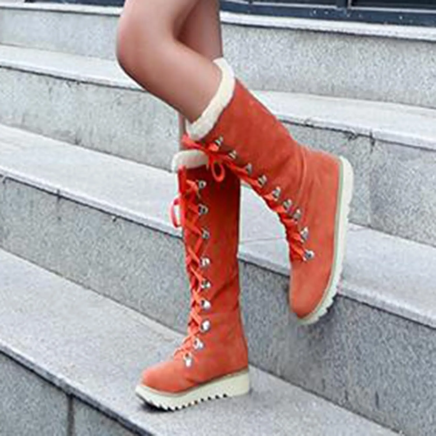 Boots for Women Lace Up Soft Furry Fur Warm Comfortable Womens Boots Round Toe Thick Sole Anti-slip Fashion Boots