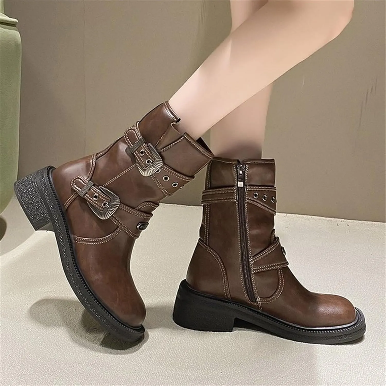 Boots Women Wide Ankle Boots for Women Gold Booties for Women Black Heels for Women Chunky Heel Womens Booties and Ankle Boots Leather Low Heel Ankle Boot