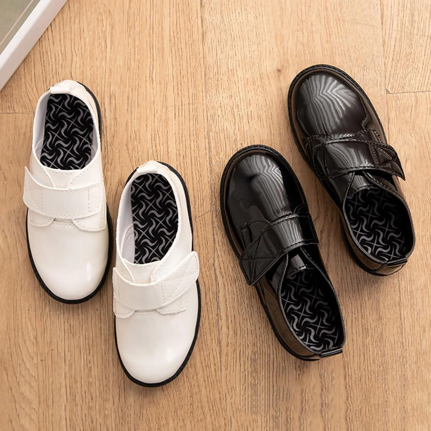 Boys Dress Leather Shoes with Lace Strap Flat Non Slip Wedding School Uniform Formal Sneakers Kids Ankle Soft Shoes