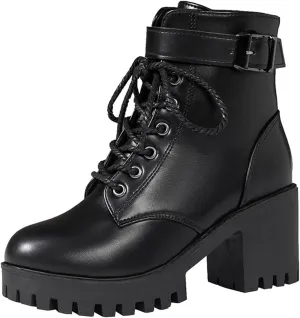 Brown Ankle Boots Botas Negras Para Mujer Women Leather Boots Women Wide Width Womens Leather Booties and Ankle Boots Women Lace Up Buckle Belt High Heels Platform Ankle Boots