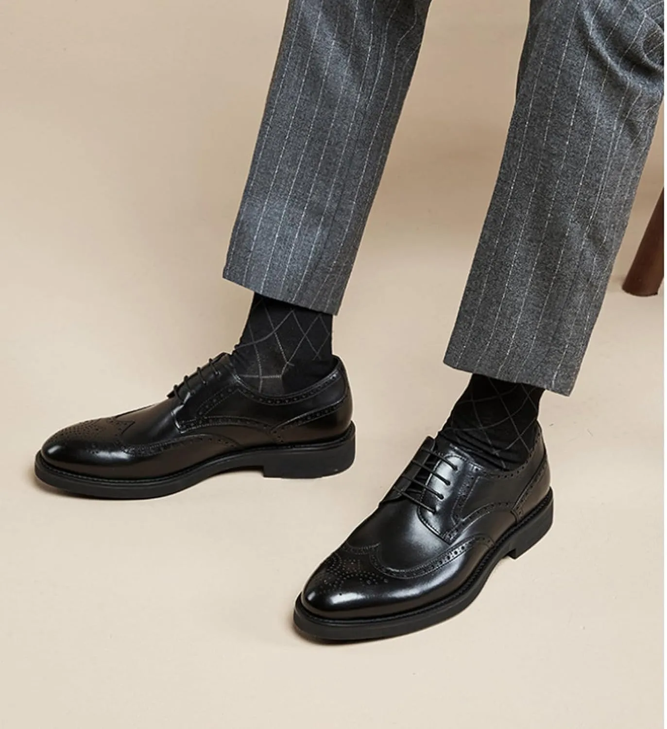 BWSEOBG Men's Brogue Wingtip Retro Business Oxford Shoes Classic Leather Round Toe Lace Up Wedding Formal Dress Shoes Derby Shoes