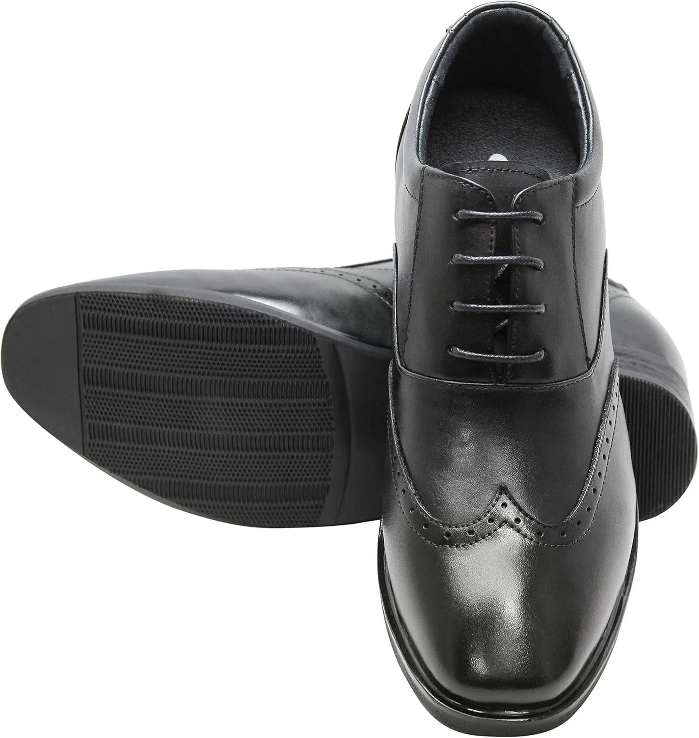 CALTO Men's Invisible Height Increasing Elevator Shoes - Black Leather Lace-up Brogue Wing-tip Oxfords - 3.2 Inches Taller - G51123 - Size 11.5 D(M) US