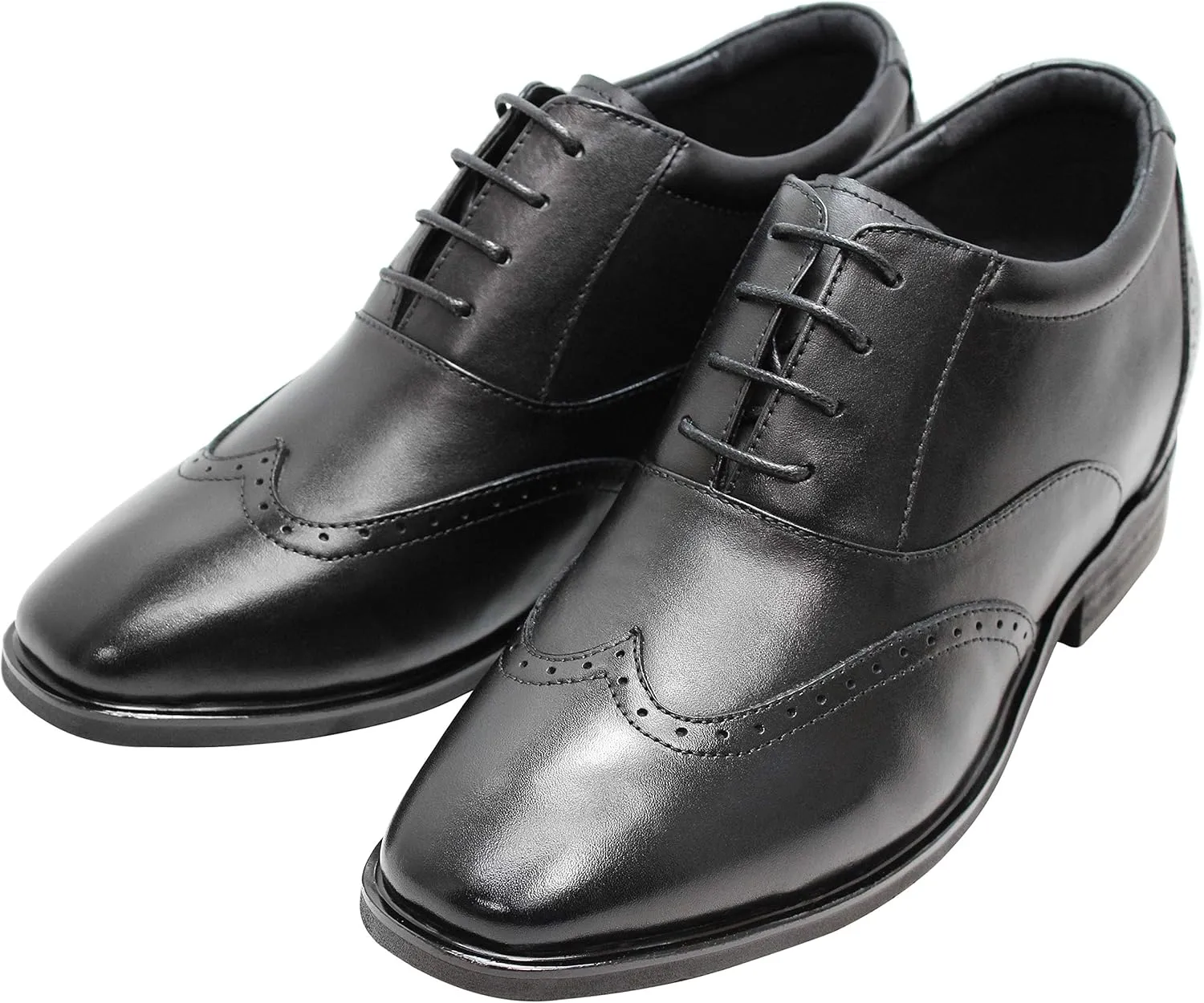 CALTO Men's Invisible Height Increasing Elevator Shoes - Black Leather Lace-up Brogue Wing-tip Oxfords - 3.2 Inches Taller - G51123 - Size 11.5 D(M) US