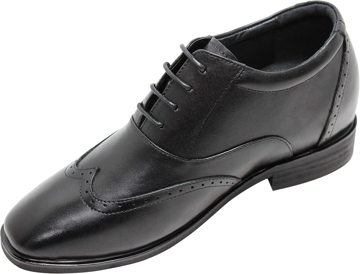 CALTO Men's Invisible Height Increasing Elevator Shoes - Black Leather Lace-up Brogue Wing-tip Oxfords - 3.2 Inches Taller - G51123 - Size 11.5 D(M) US
