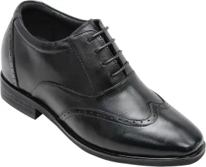 CALTO Men's Invisible Height Increasing Elevator Shoes - Black Leather Lace-up Brogue Wing-tip Oxfords - 3.2 Inches Taller - G51123 - Size 11.5 D(M) US