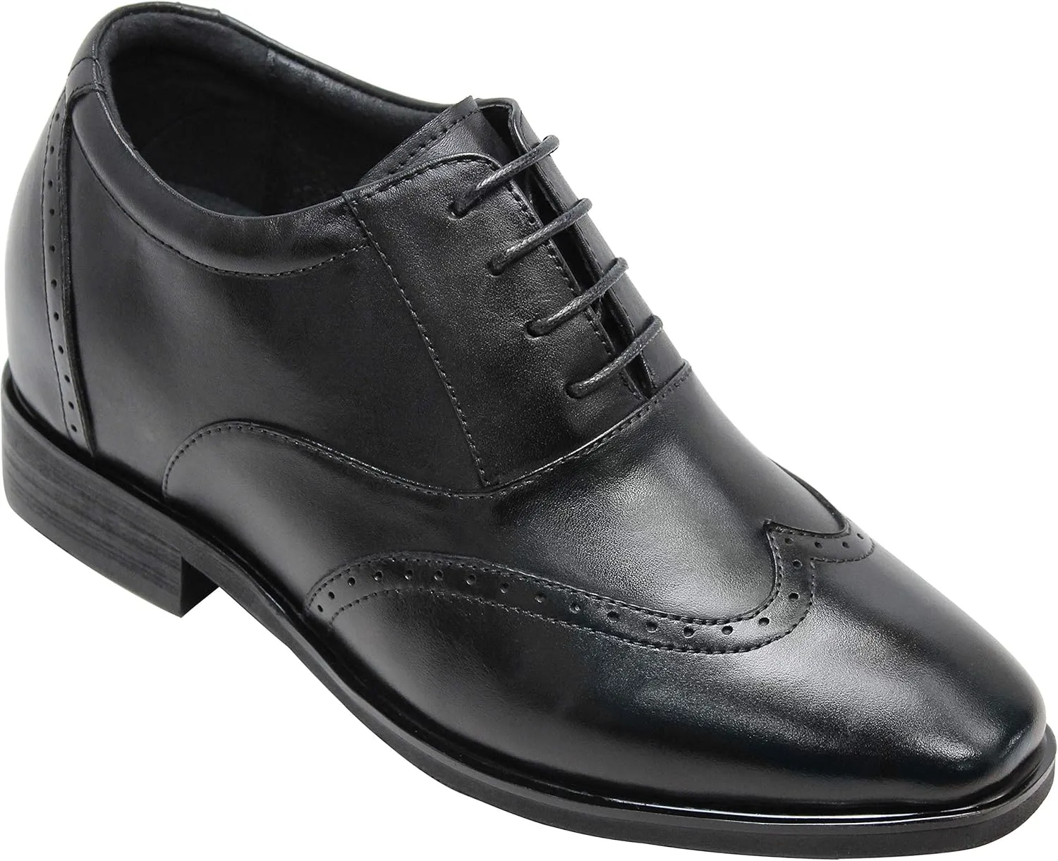CALTO Men's Invisible Height Increasing Elevator Shoes - Black Leather Lace-up Brogue Wing-tip Oxfords - 3.2 Inches Taller - G51123 - Size 11.5 D(M) US