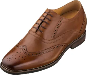 CALTO Men's Invisible Height Increasing Elevator Shoes - Dark Brown Leather Lace-up Brogue Wing-tip Oxfords - 2.6 Inches Taller - G60101 - Size 10 D(M) US