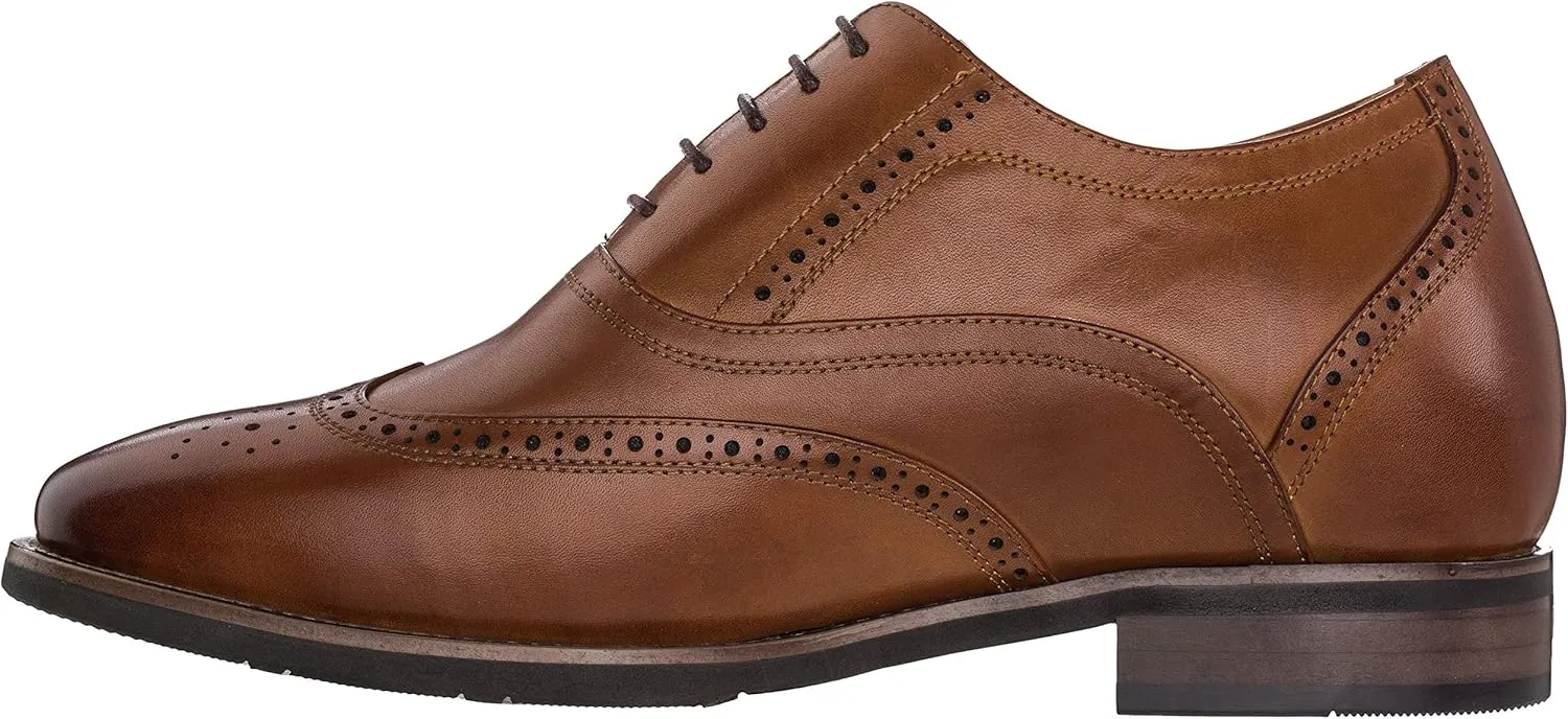 CALTO Men's Invisible Height Increasing Elevator Shoes - Dark Brown Leather Lace-up Brogue Wing-tip Oxfords - 2.6 Inches Taller - G60101 - Size 10 D(M) US