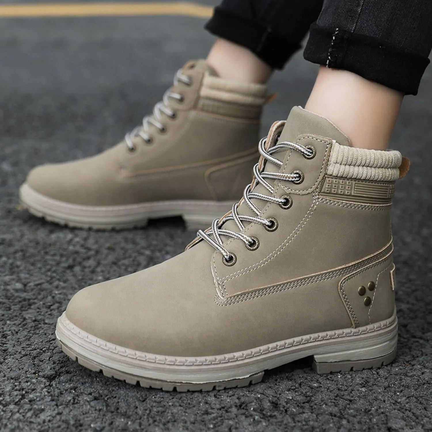 Cathalem Women's Combat Boots, Women's Work Waterproof Hiking Combat Boots Lace up Low Heel Booties Ankle Boots