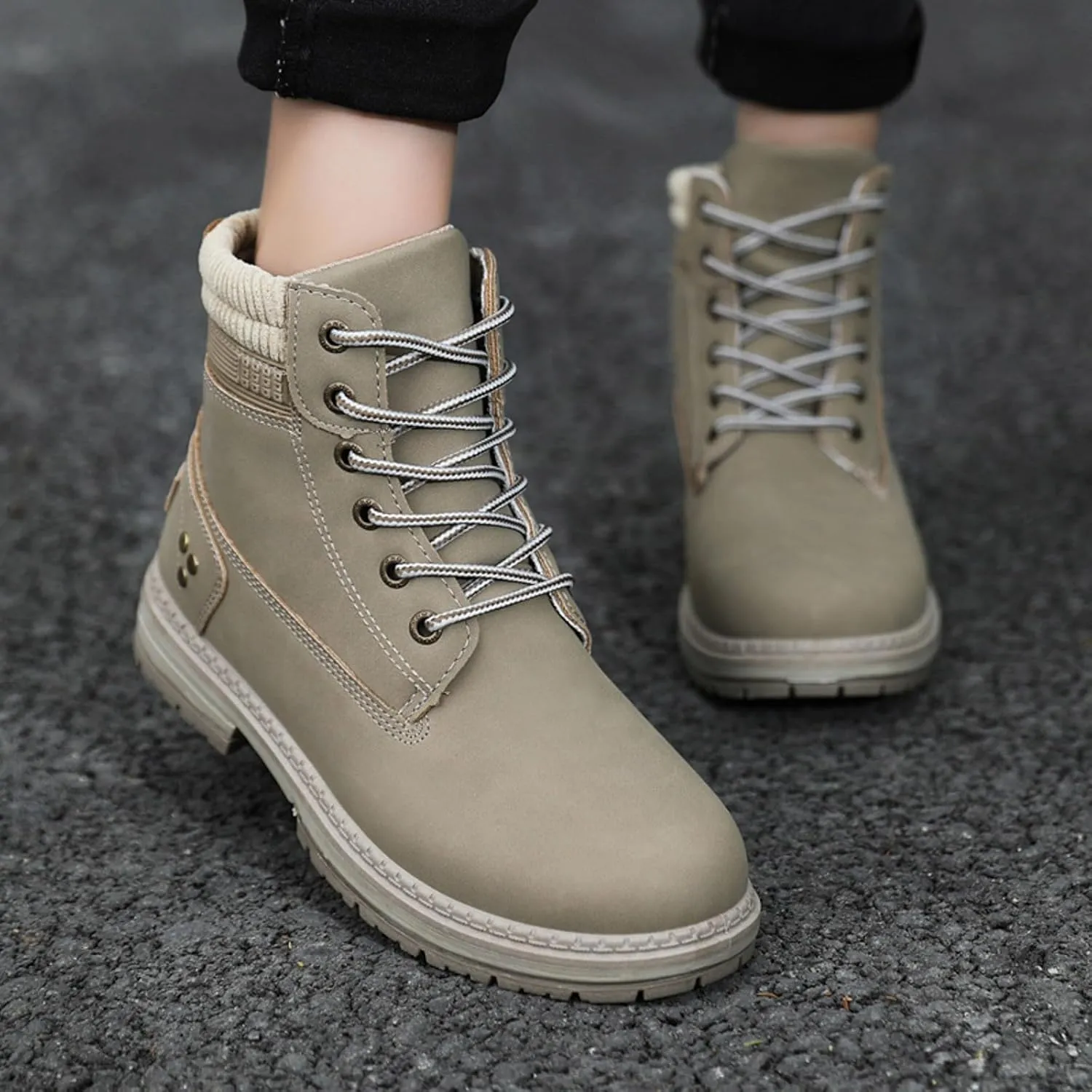 Cathalem Women's Combat Boots, Women's Work Waterproof Hiking Combat Boots Lace up Low Heel Booties Ankle Boots