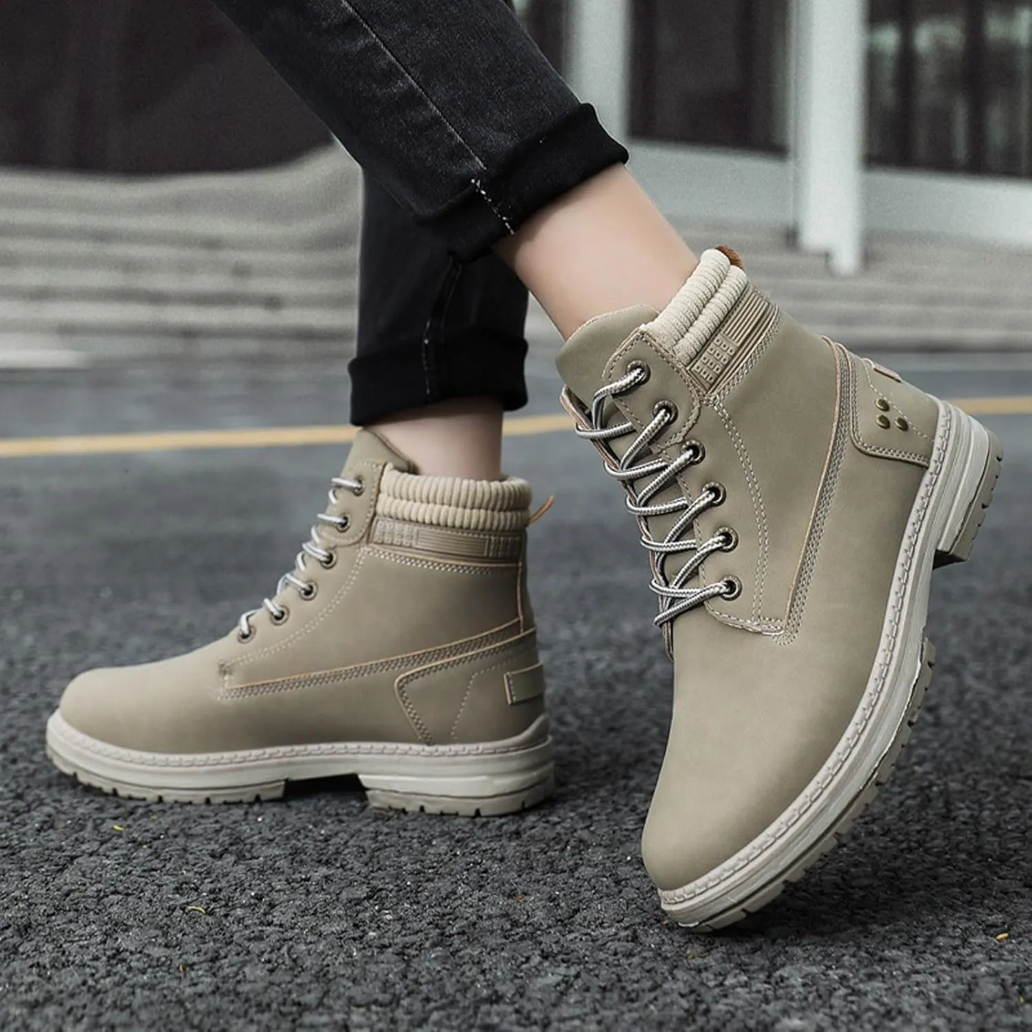 Cathalem Women's Combat Boots, Women's Work Waterproof Hiking Combat Boots Lace up Low Heel Booties Ankle Boots