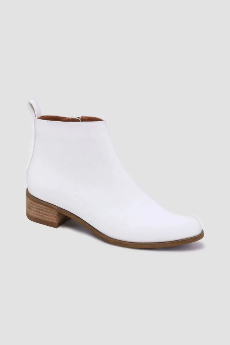 Classic PU Leather Block Heel Ankle Boots – White