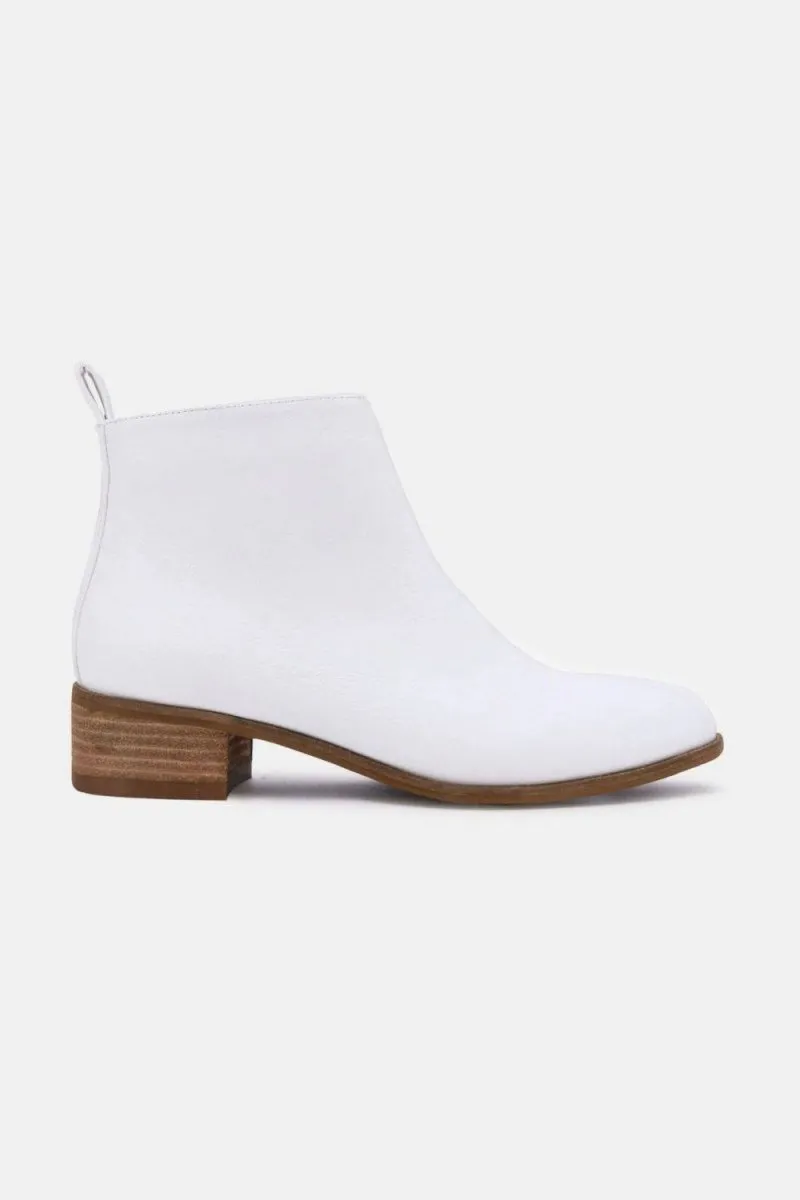 Classic PU Leather Block Heel Ankle Boots – White