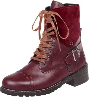 Combat Boots for Women Mid Calf Women Boots Women's Lace Up Combat Fashion Low Chunky Heel Booties Shoes
