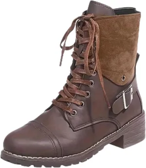 Combat Boots for Women Mid Calf Women Boots Women's Lace Up Combat Fashion Low Chunky Heel Booties Shoes