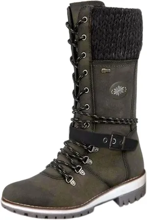 Combat Boots Womens Wide Calf Knee High Boots for Women Belt Buckle Woolen Mouth Square Heel Lace-Up Mid Calf Boots