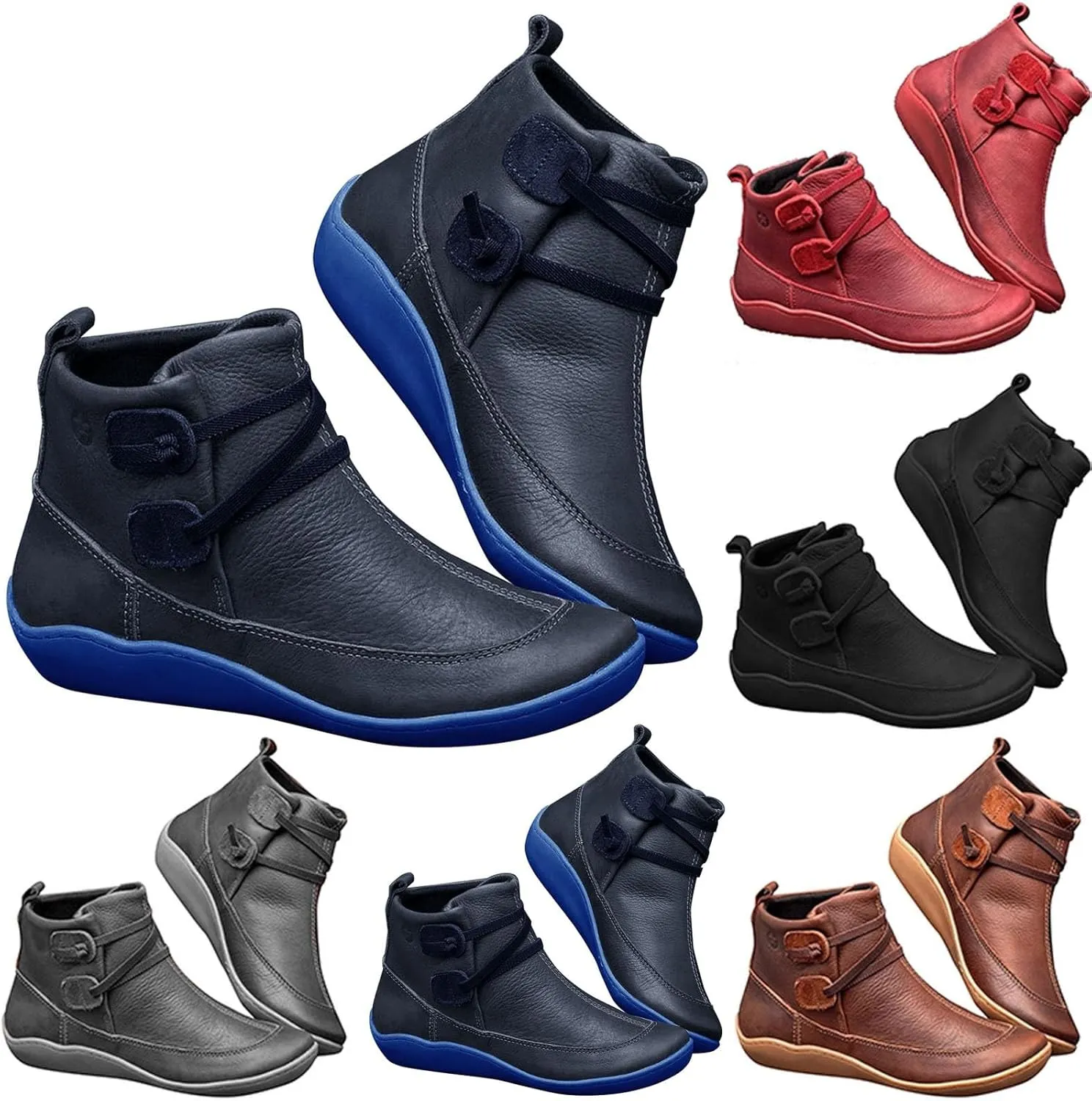 Cowboy Ankle Boots for Women Boots for Women Heeled Boot Women's Black Combat Boots Womens Leather Ankle Boots Flat Women Lace Up Buckle Belt High Heels Platform Ankle Boots