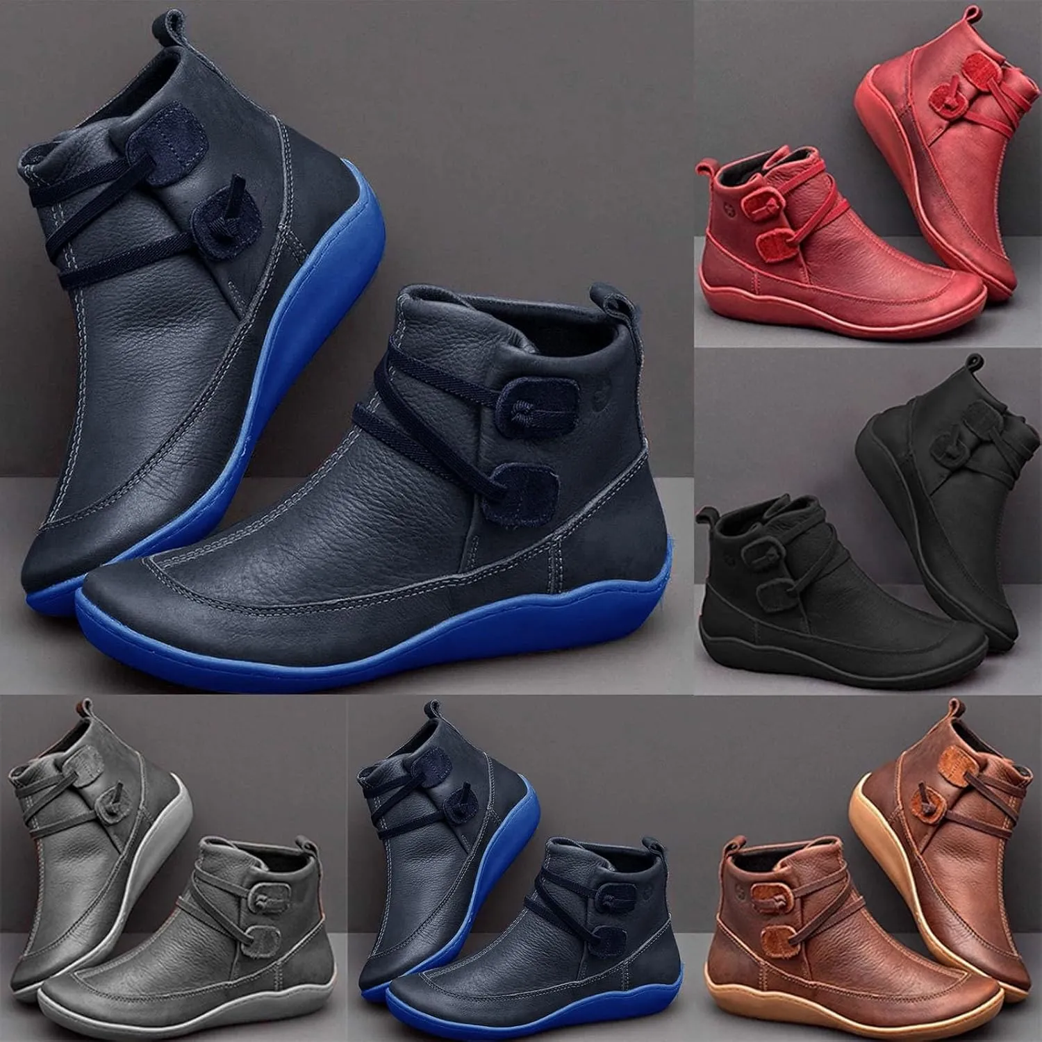 Cowboy Ankle Boots for Women Boots for Women Heeled Boot Women's Black Combat Boots Womens Leather Ankle Boots Flat Women Lace Up Buckle Belt High Heels Platform Ankle Boots