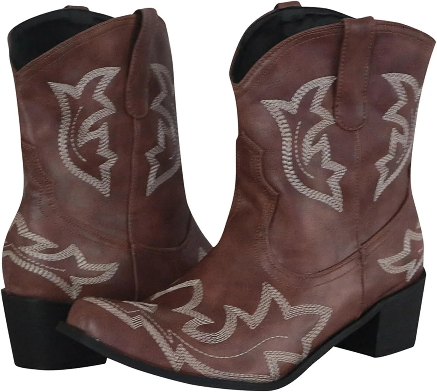 Cowboy Boots for Women Ankle Boots for Women Comfy Vintage Women's Leather Non-Slip Low Heel Pull-On Rider Boots