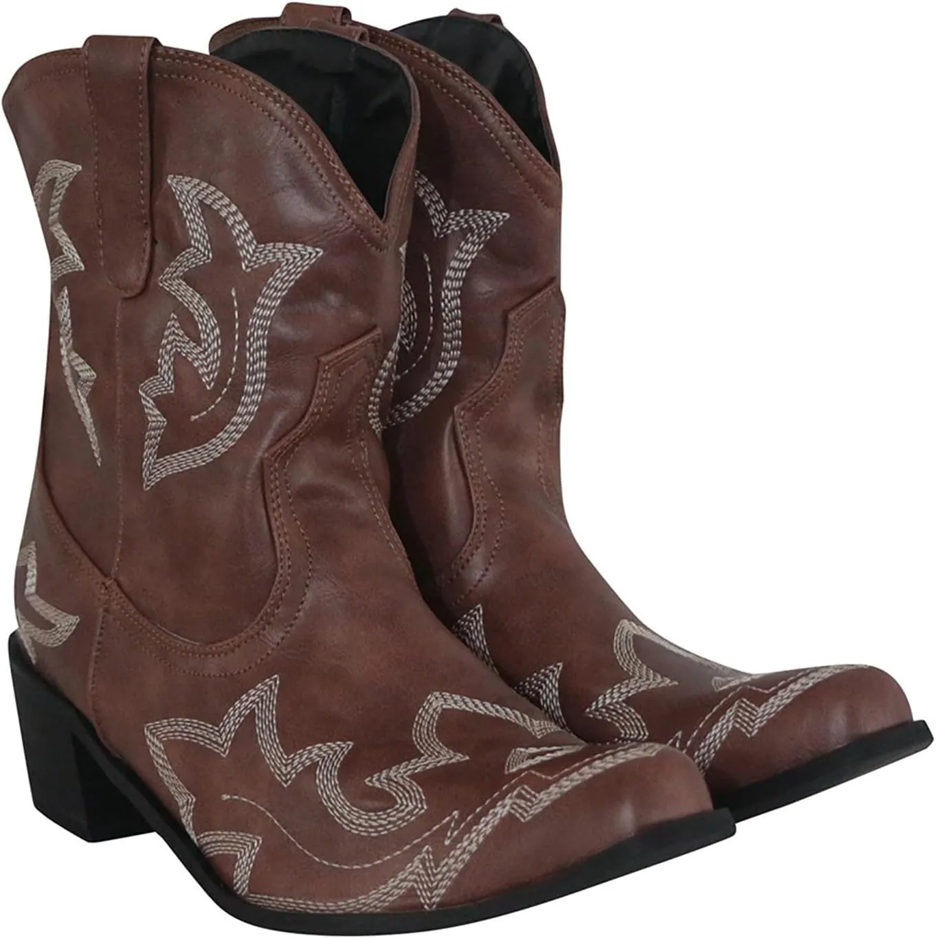 Cowboy Boots for Women Ankle Boots for Women Comfy Vintage Women's Leather Non-Slip Low Heel Pull-On Rider Boots