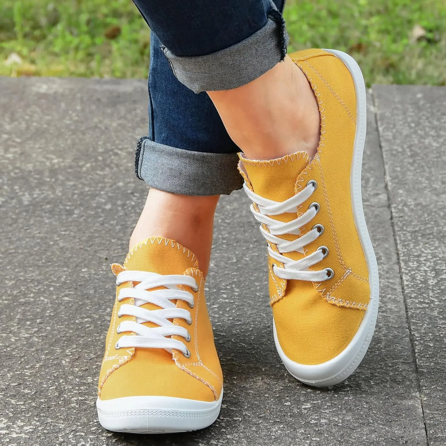 CsgrFagr Shoes Soft Loafers Autumn for Women Solid Color Shoes Vulcanize Ladies Canvas Flat Women's Casual Shoes Toddler Girl Sandals Size 7 (Yellow, 7)