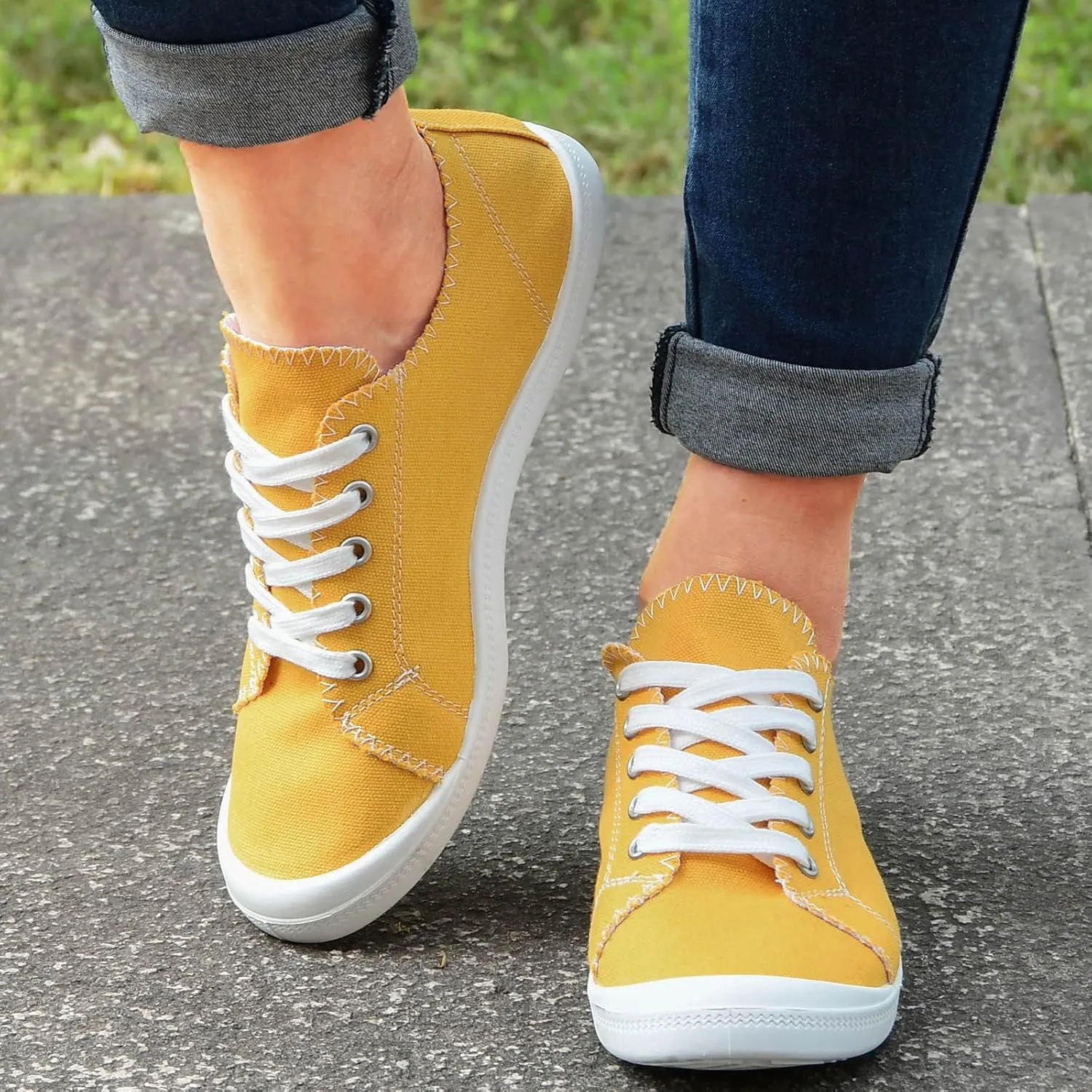 CsgrFagr Shoes Soft Loafers Autumn for Women Solid Color Shoes Vulcanize Ladies Canvas Flat Women's Casual Shoes Toddler Girl Sandals Size 7 (Yellow, 7)