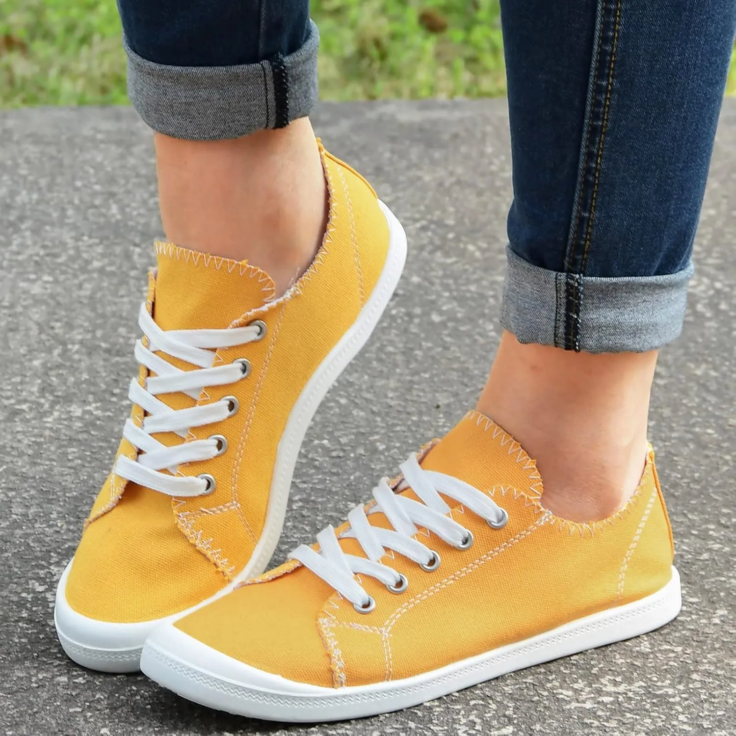 CsgrFagr Shoes Soft Loafers Autumn for Women Solid Color Shoes Vulcanize Ladies Canvas Flat Women's Casual Shoes Toddler Girl Sandals Size 7 (Yellow, 7)
