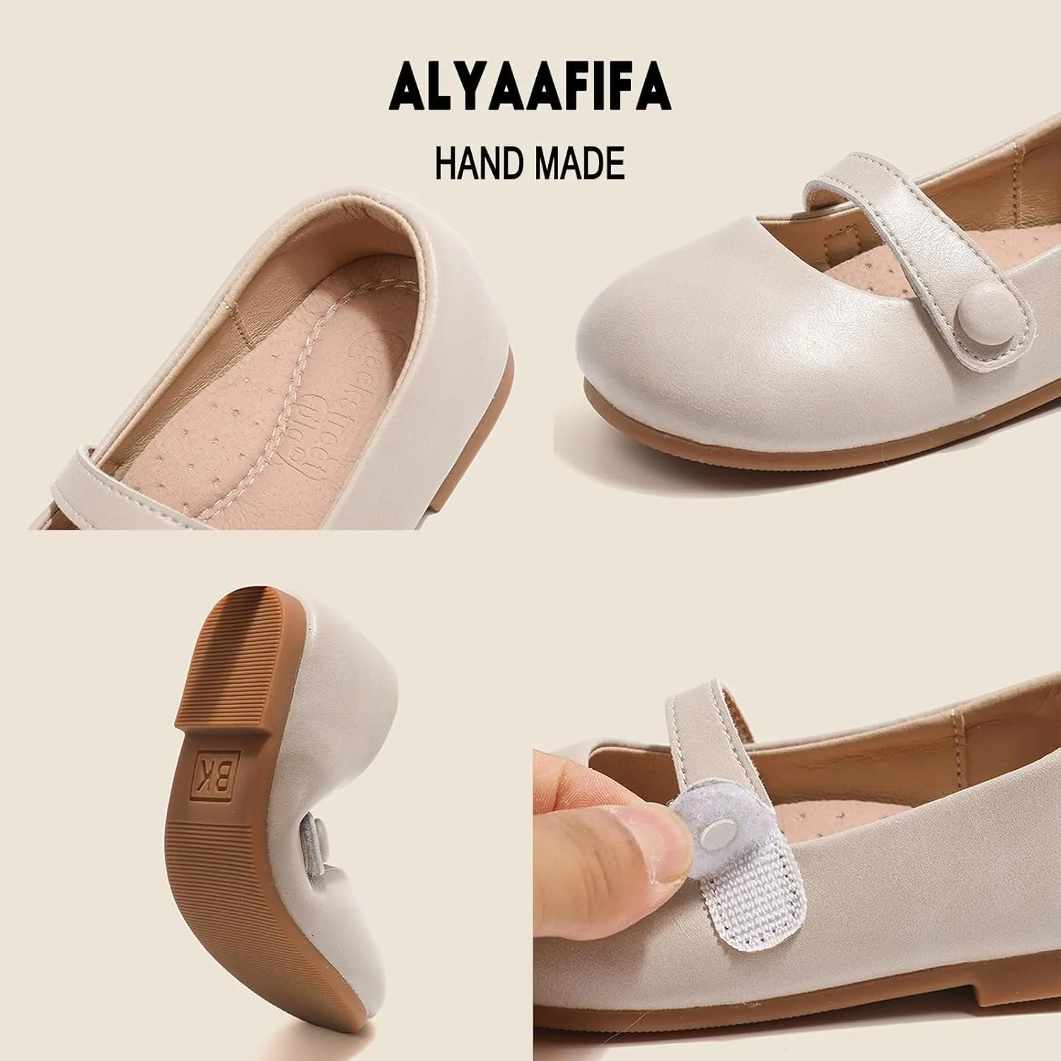 Cute Mary Jane Flats for Girls Closed Round Toe Ankle Strap Hook and Loop Pumps Toddler Little Kids Big Kid Casual Party School Uniform Dress Shoes Lightweight