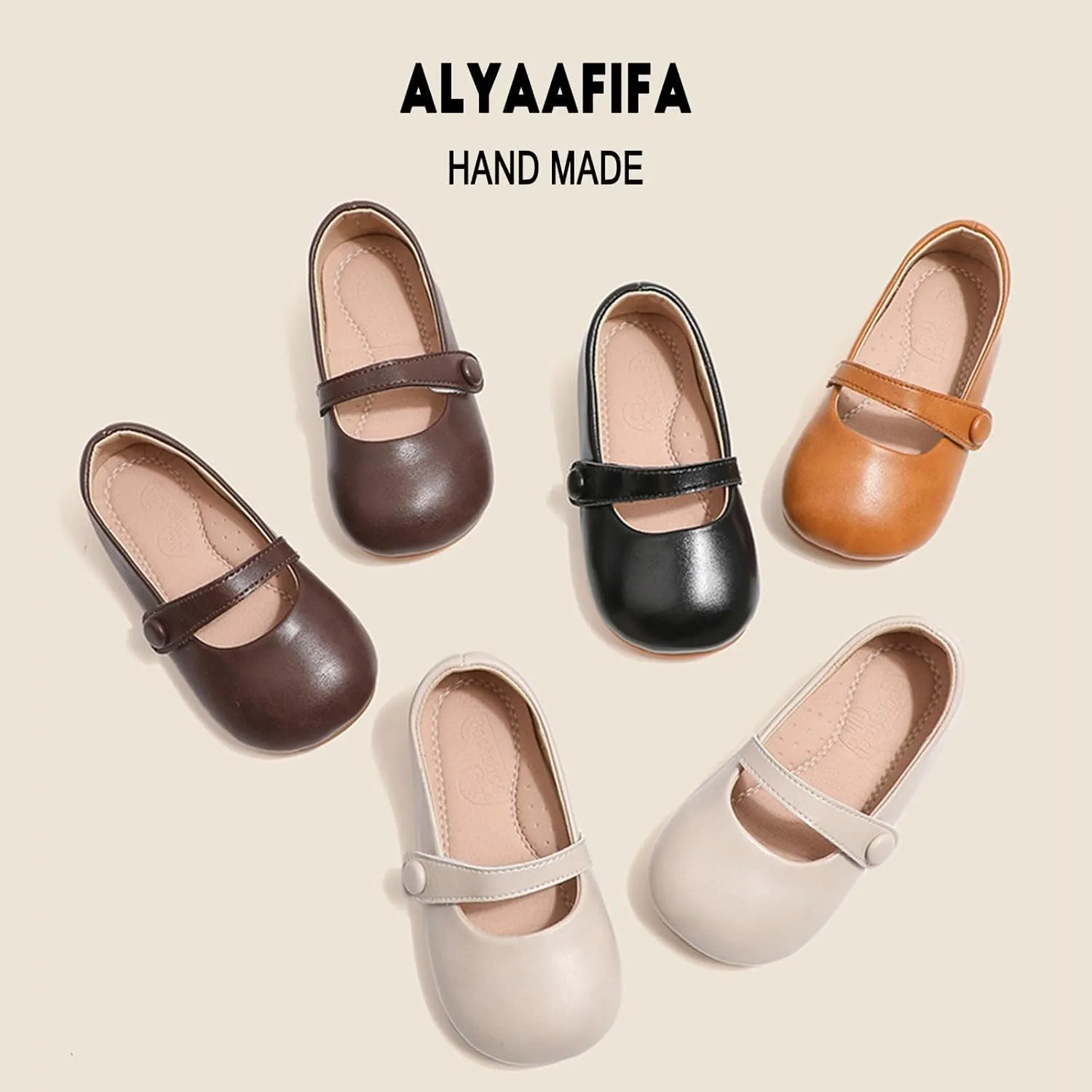 Cute Mary Jane Flats for Girls Closed Round Toe Ankle Strap Hook and Loop Pumps Toddler Little Kids Big Kid Casual Party School Uniform Dress Shoes Lightweight