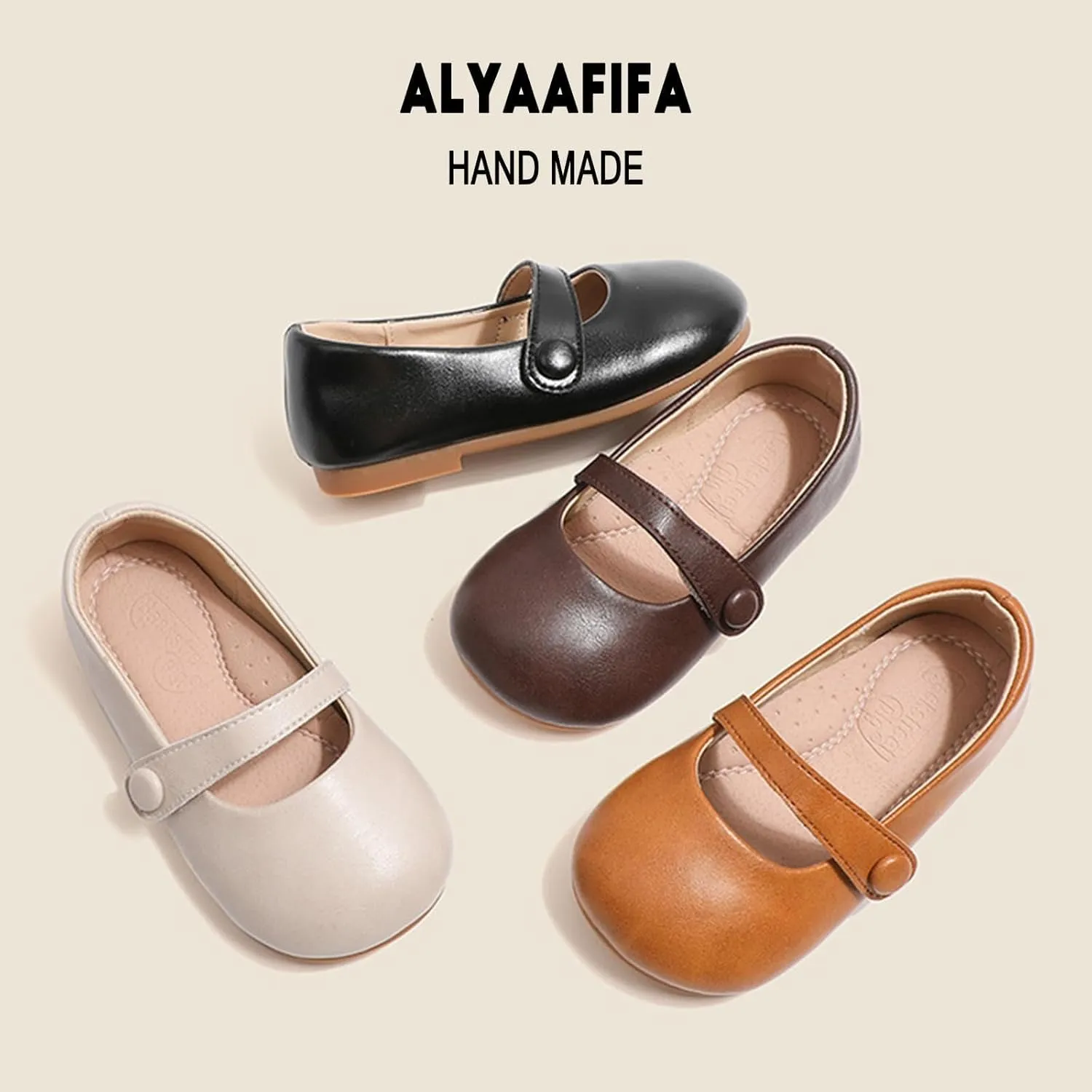 Cute Mary Jane Flats for Girls Closed Round Toe Ankle Strap Hook and Loop Pumps Toddler Little Kids Big Kid Casual Party School Uniform Dress Shoes Lightweight