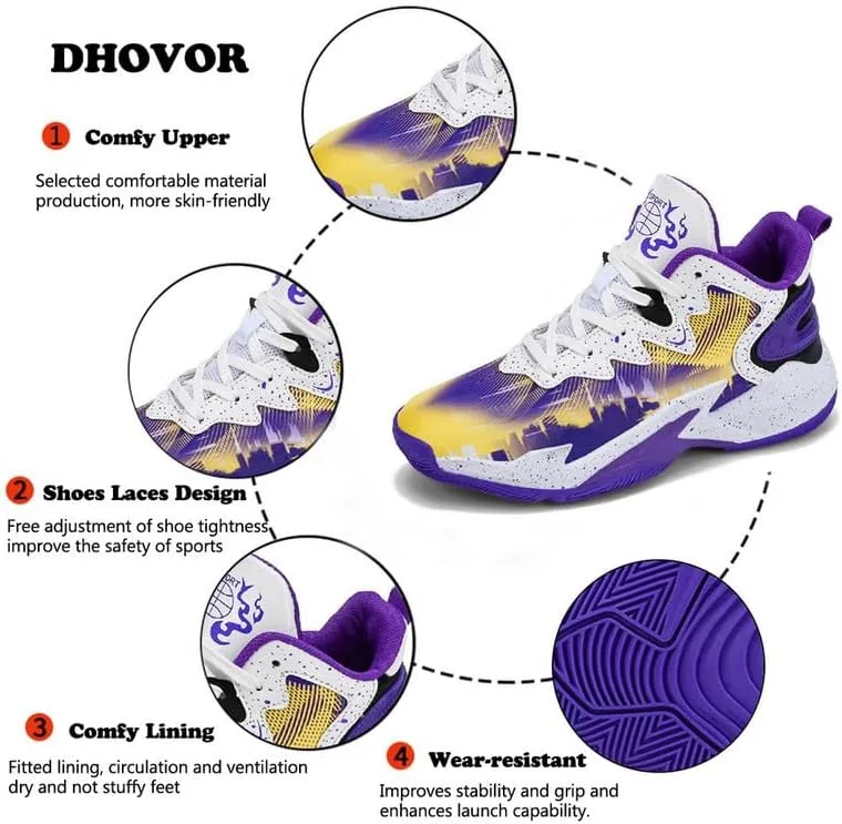 DHOVOR Boys Basketball Shoes Kids Athletic Shoes Fashion Sneakers Non-Slip Tennis Shoes Boys (Big Kid/Little Kid)