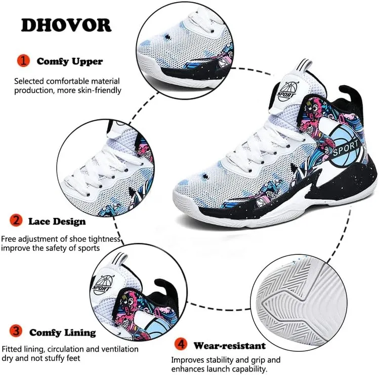 DHOVOR Womens Basketball Shoes Girls Fashion Basketball Sneakers Non Slip Basketball Trainers Sport Shoes for Womens Outdoor and Indoor
