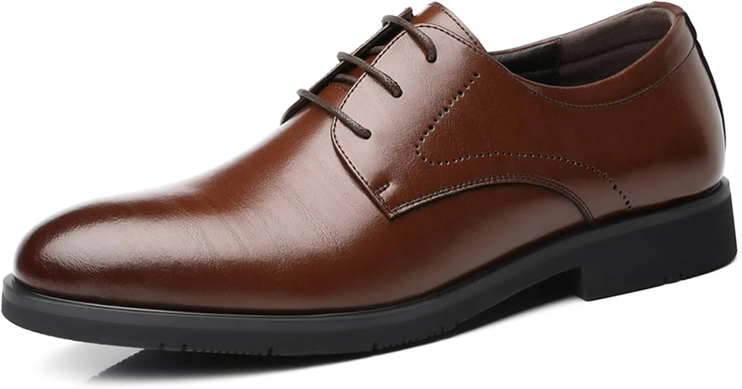 Dress Shoes for Men Lace Up Burnished Round Toe Derby Shoes Vegan Leather Resistant Non Slip Anti-Slip Party
