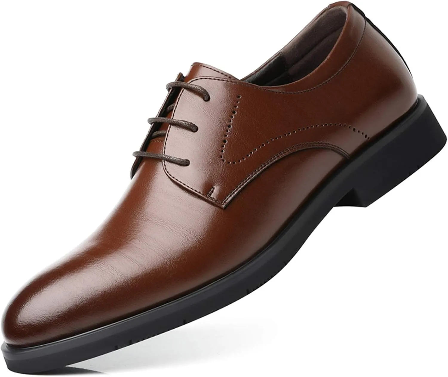 Dress Shoes for Men Lace Up Burnished Round Toe Derby Shoes Vegan Leather Resistant Non Slip Anti-Slip Party