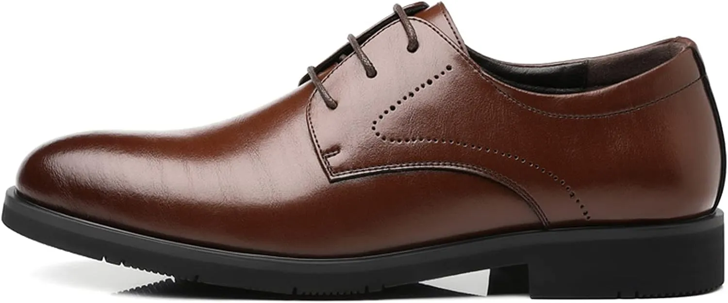 Dress Shoes for Men Lace Up Burnished Round Toe Derby Shoes Vegan Leather Resistant Non Slip Anti-Slip Party