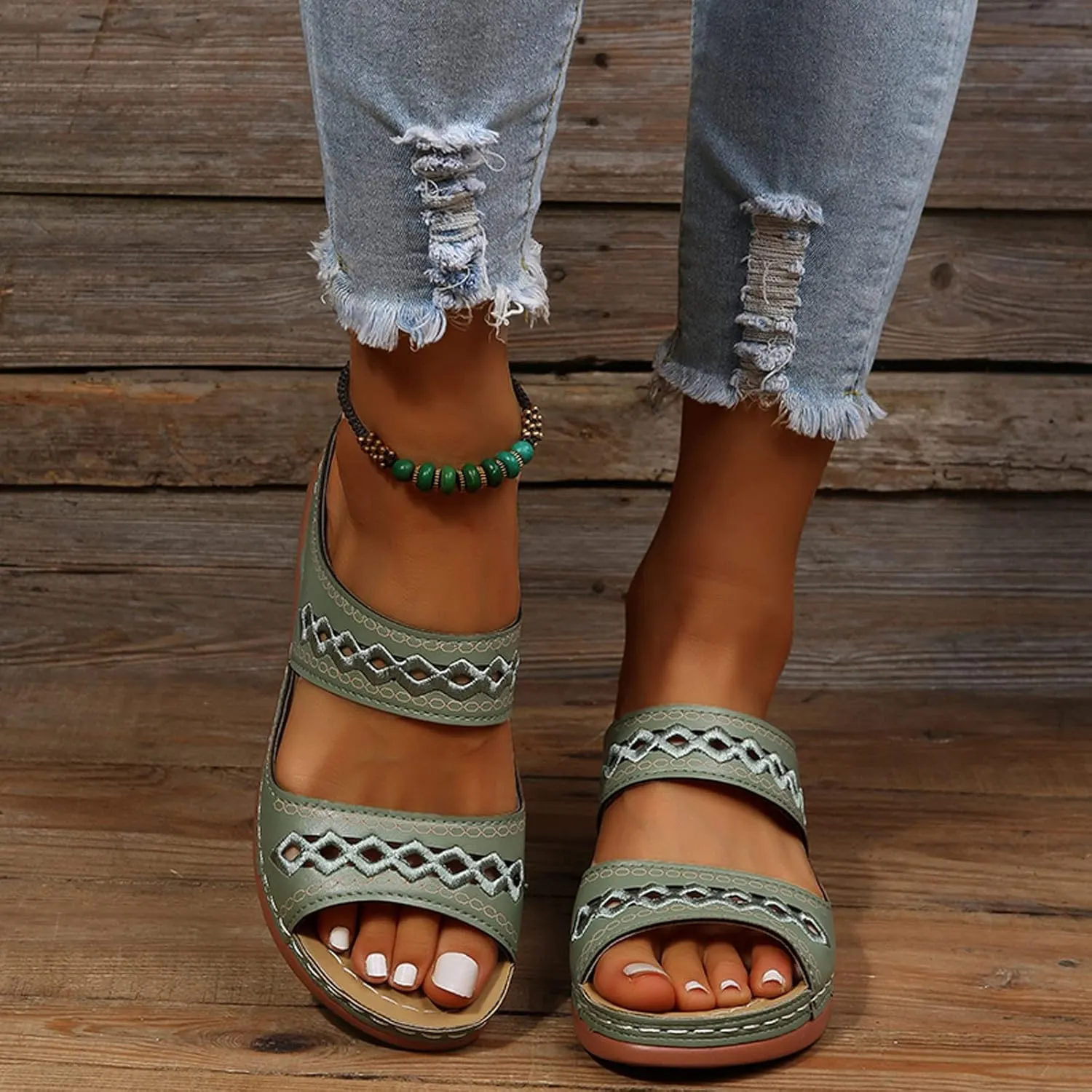 Eduavar Sandals for Women Dressy Summer, Womens Sandals Comfortable Slip On Sandals Open Toe Slip On Walking Sandals Shoes
