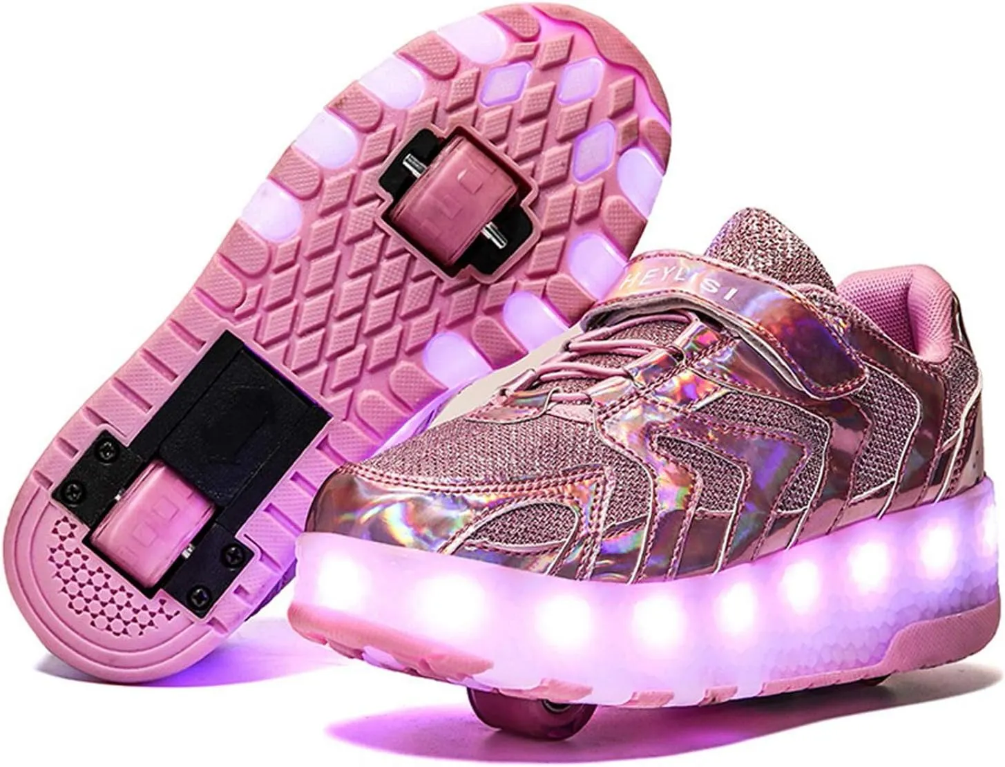 EEUK 7 Colors Led Rechargeable Kids Roller Skate Shoes with Wheel Shoes Sport Sneaker Light Up USB Charge Roller Skate Flashing Sneakers for Girls Boys Gift, Pink