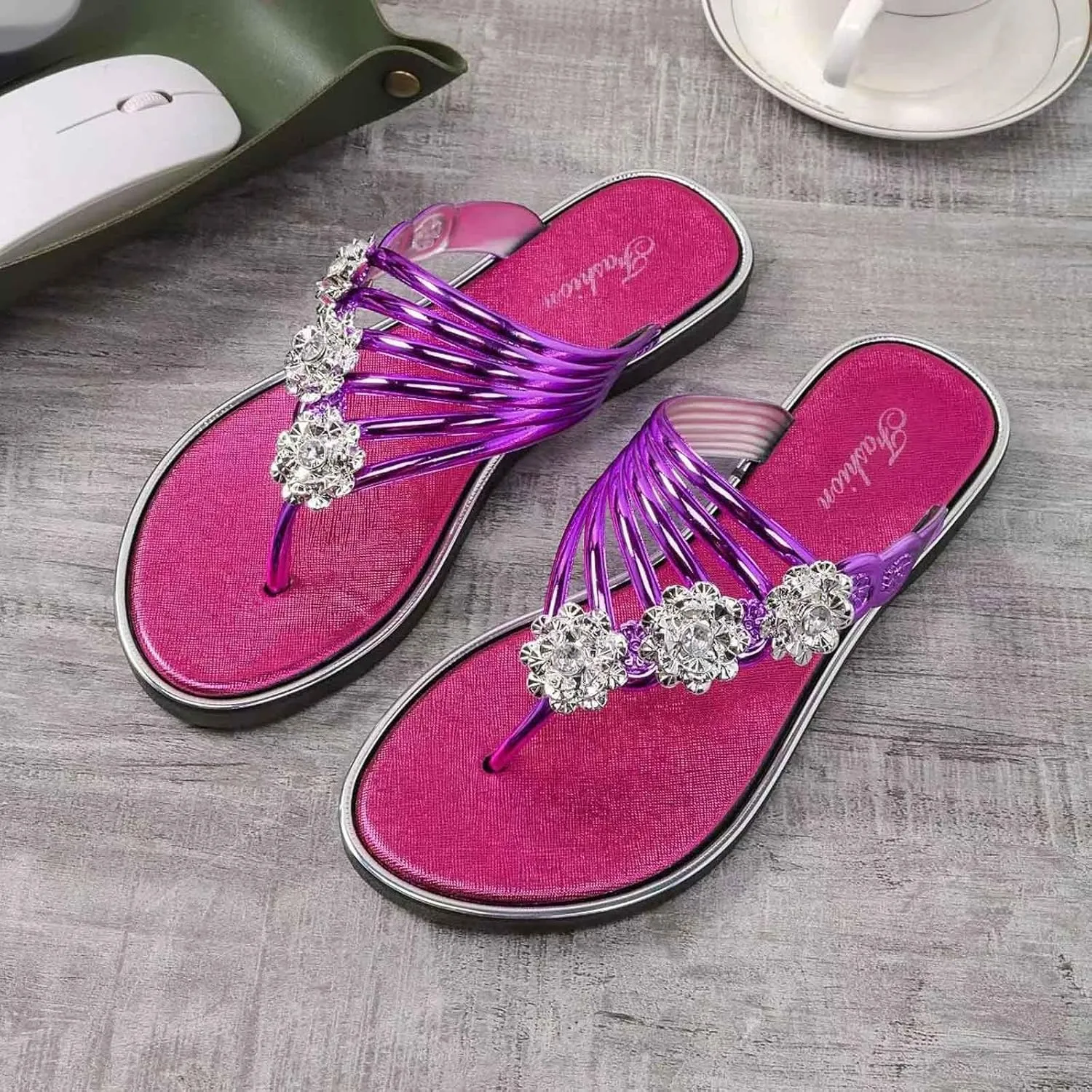 Flip Flops Dressy Summer Flat Silver Black Wedding Glitter Stripe Sandals Women Slippers for Hardwood Floors