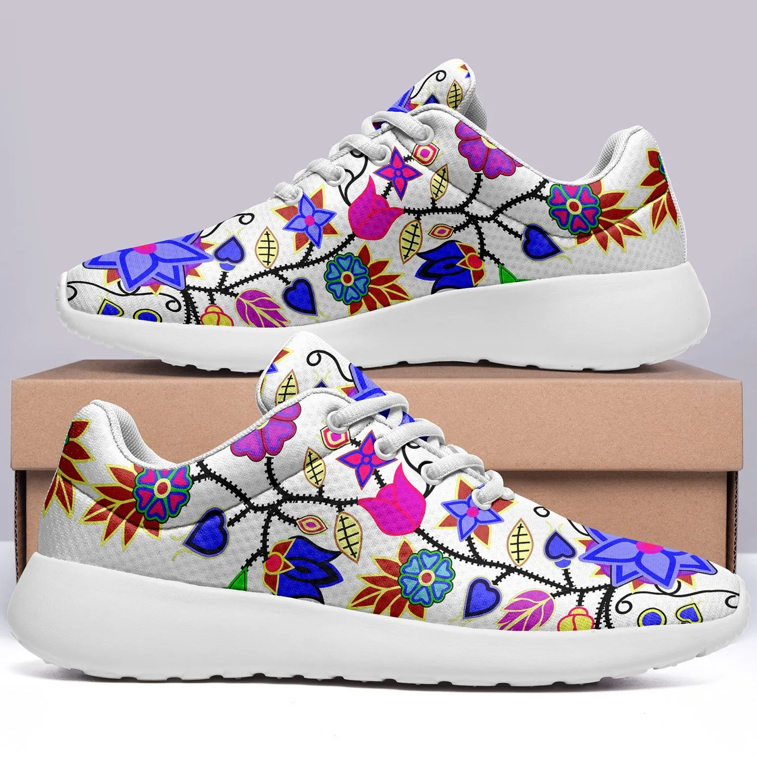 Floral Beadwork Seven Clans White Ikkaayi Sport Sneakers