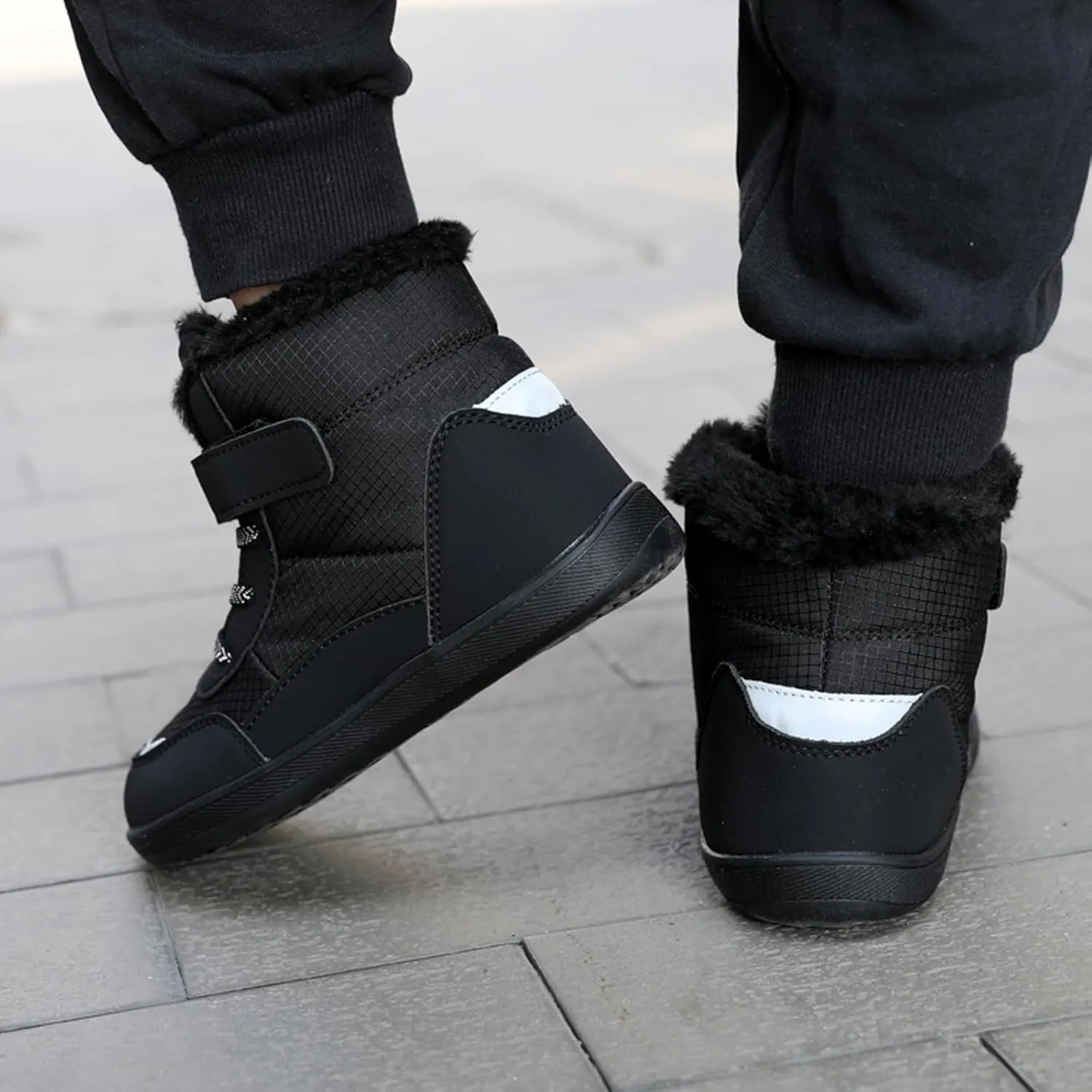 Fuzzy Lined Warm Snow Booties For Childrens Boys Girls Kids Open Toe Leather Soft Sole Boots Shoes Non Slip Sneaker