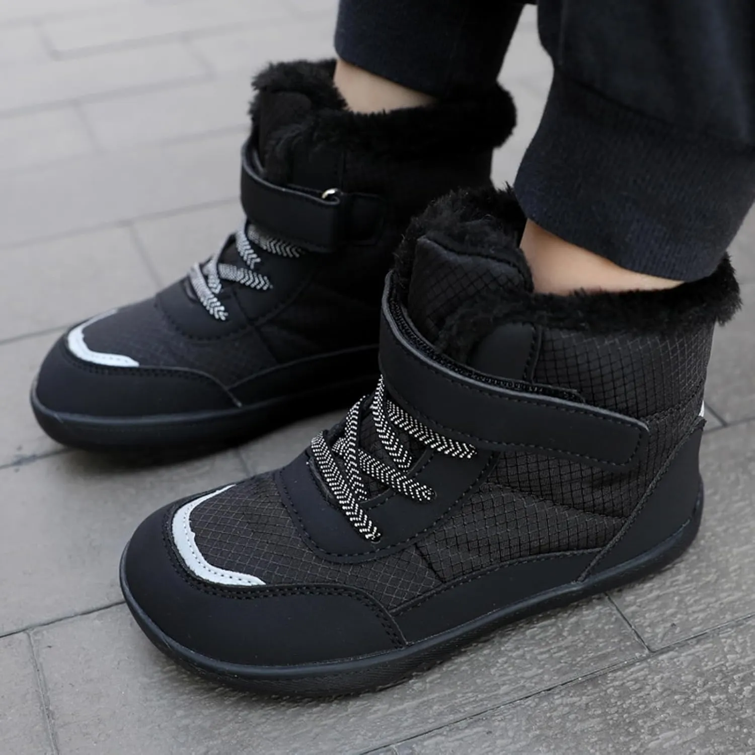 Fuzzy Lined Warm Snow Booties For Childrens Boys Girls Kids Open Toe Leather Soft Sole Boots Shoes Non Slip Sneaker