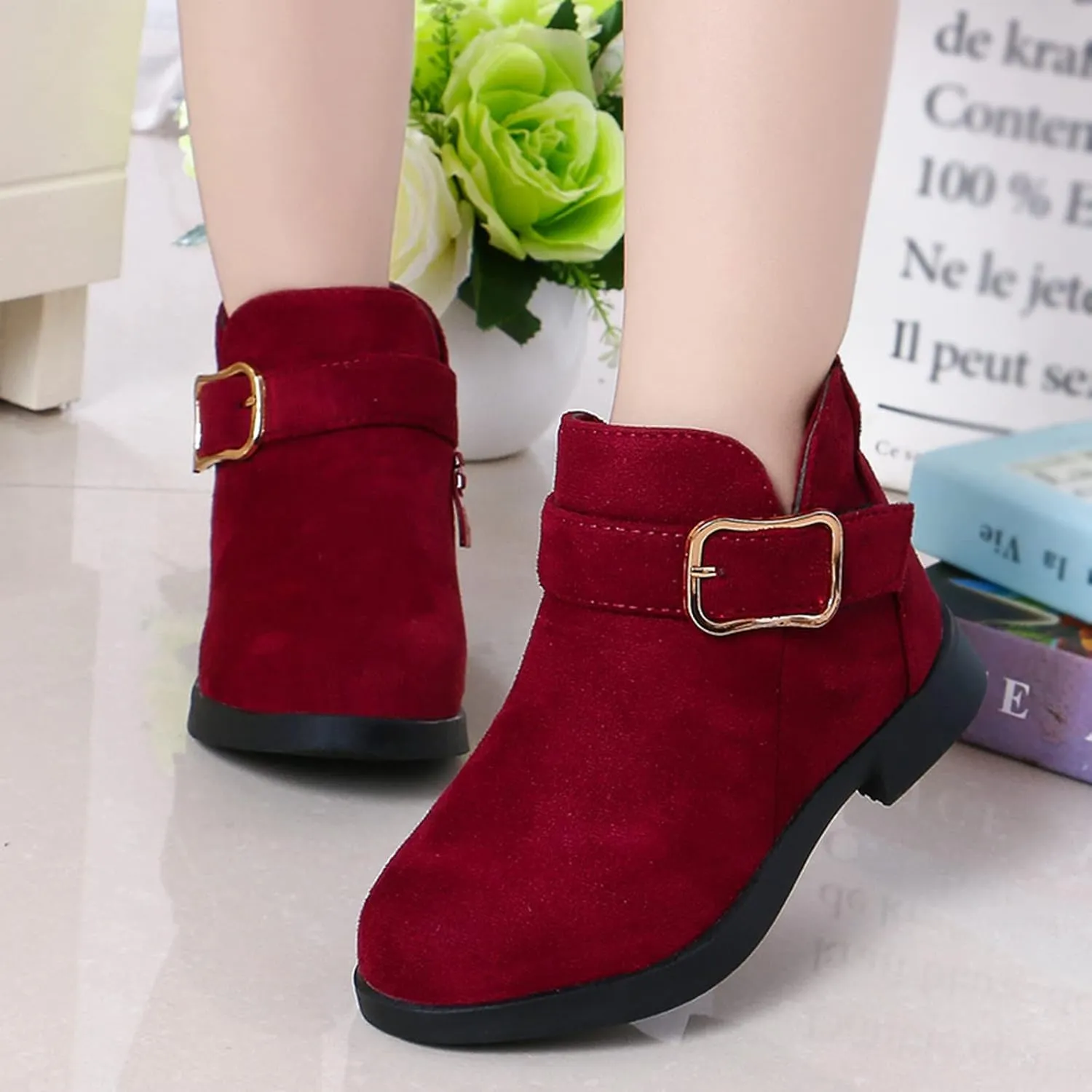 Girl's Ankle Boots Side Zipper Comfort Short Booties Low Heel Short Dress Boots Casual Walking Shoes Little Big Kid